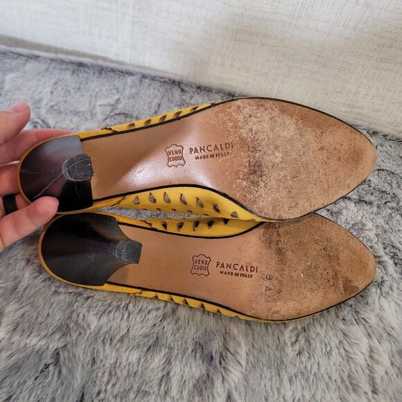 Pancaldi Womens Slingback Heels Yellow Cutout Geometric Shapes 3.5" Size 9 N - Picture 8 of 11